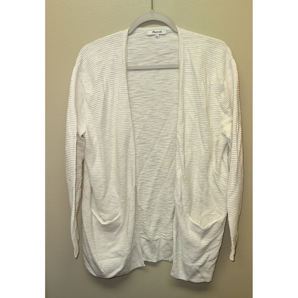 Madewell Summer Ryder Open Front Striped Longline Cardigan in Pearl Ivory Medium